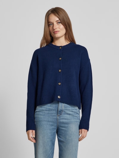 Peek & Cloppenburg Christian Berg WomanStrickjacke aus Wolle mit Rundhalsausschnitt in dunkelblau Räumungsverkauf