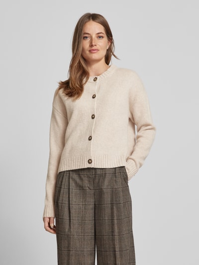 Peek & Cloppenburg Christian Berg WomanStrickjacke aus Wolle mit Rundhalsausschnitt in beige melange Letzter Tag