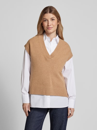 Peek & Cloppenburg Christian Berg WomanPullunder aus Lanawolle mit V-Ausschnitt in camel Sonderangebot der Fabrik